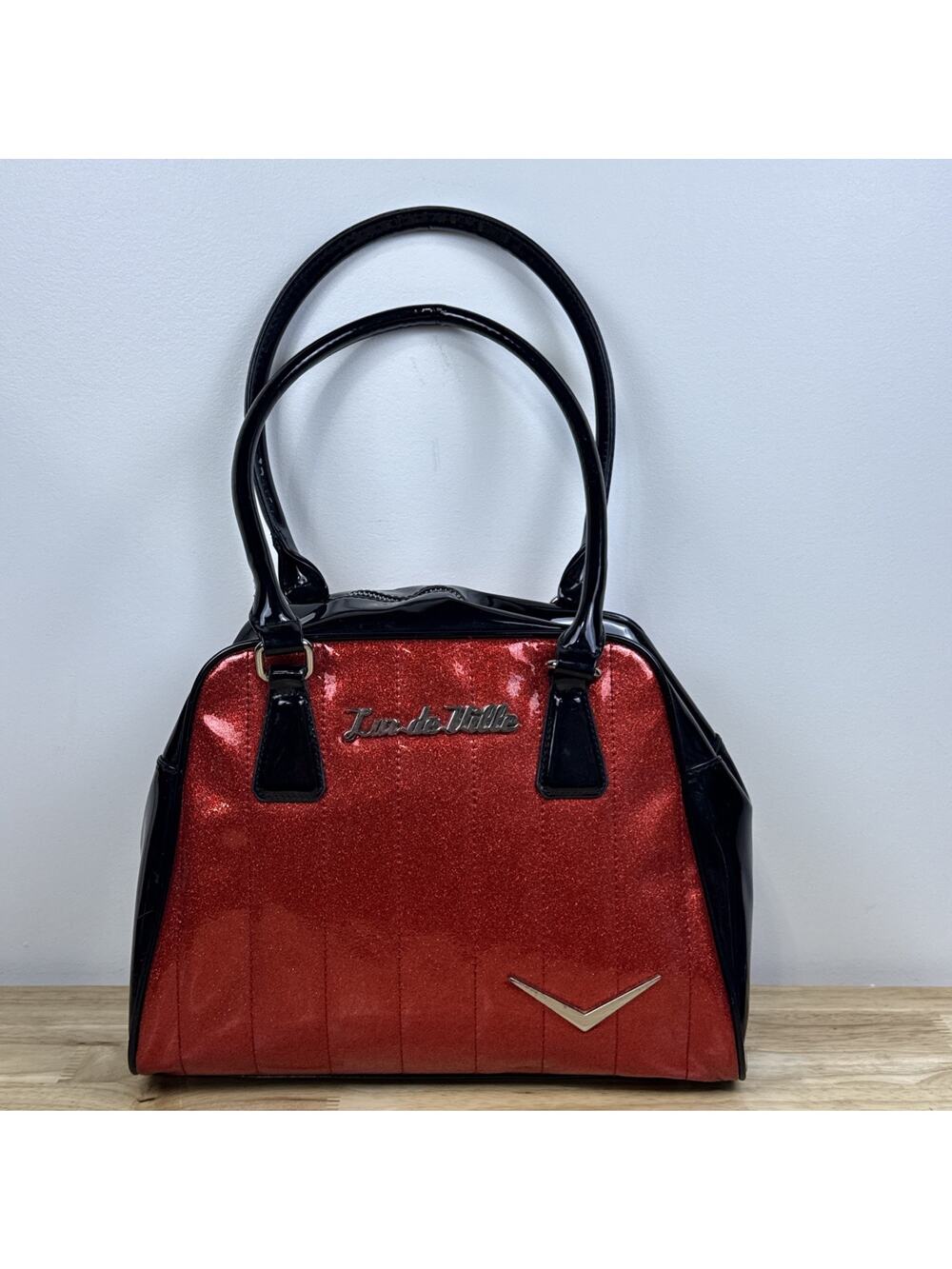 AUTHENTIC Lux De Ville Handbag Purse Red Black Sparkle